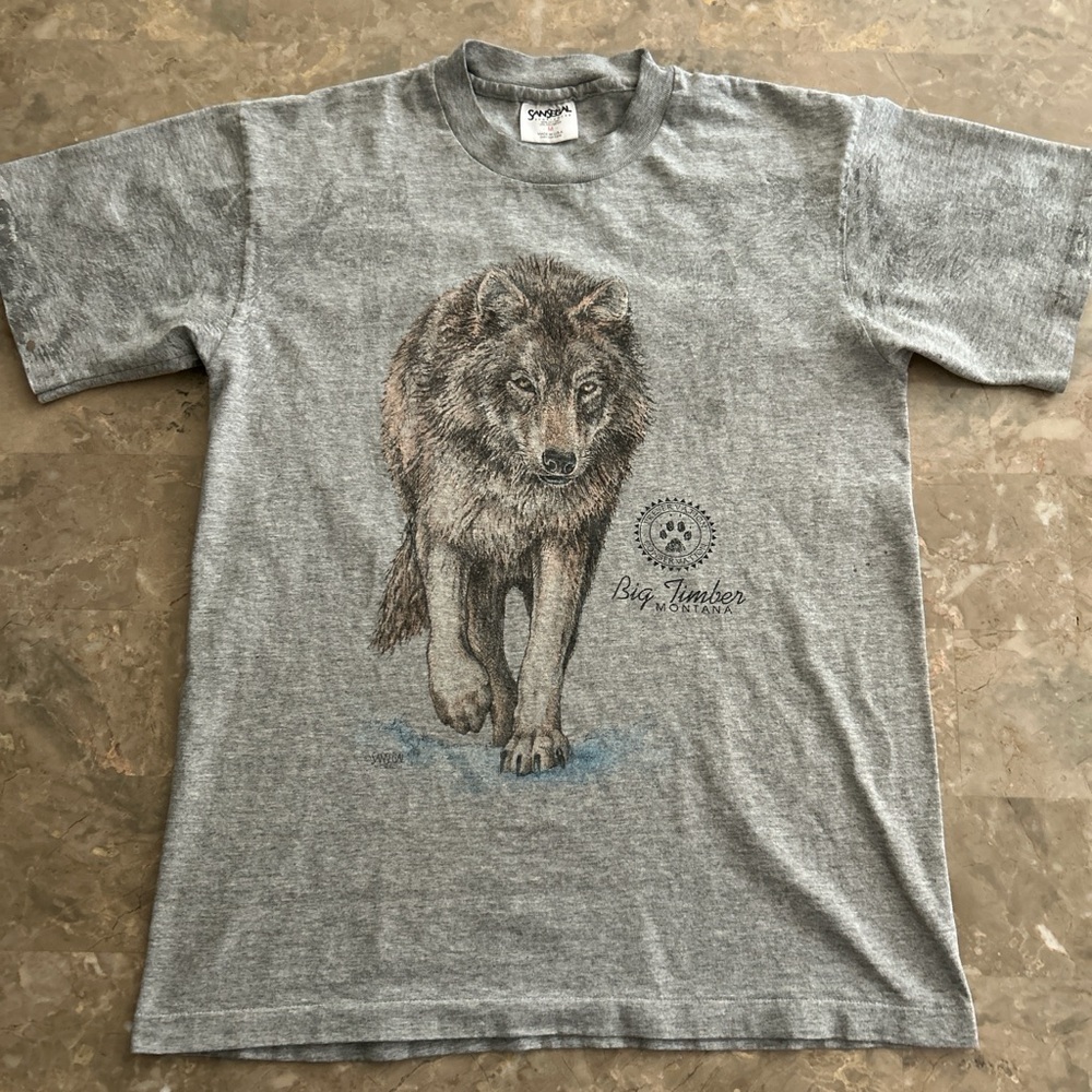 Vintage 1990s Wolf Graphic T-Shirt Big Timber Montana USA Made Medium